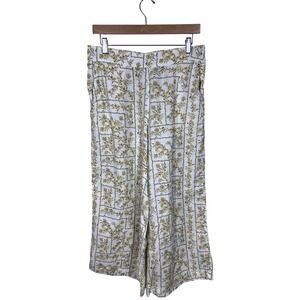 Joie Botanical 100% Linen Cropped Wide Leg Women's L Pants Boho Prairie